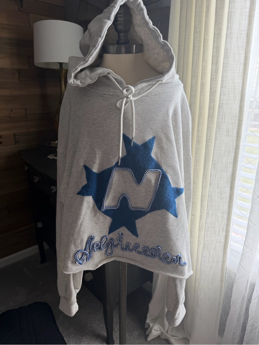 Aelfric Eden Gray Hoodie Poncho with Blue Star Patch